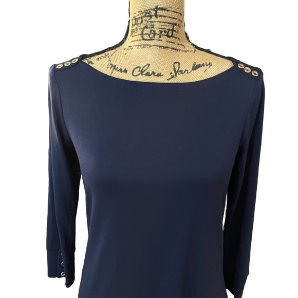 Lilly Pulitzer UPF 50+ Sophie Dress Navy Blue 3/4 Sleeve Gold Buttons Sz Small - Picture 4 of 6